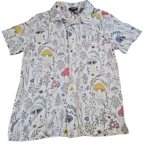ASOS Multicolor Mushroom Print Casual Button Down Shirt Novelty